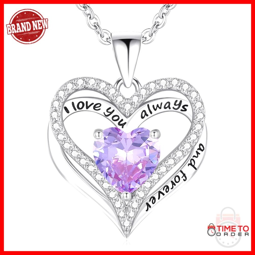 Sterling Silver Heart Pendant Necklace With Birthstone, S925 Jewelry Gift